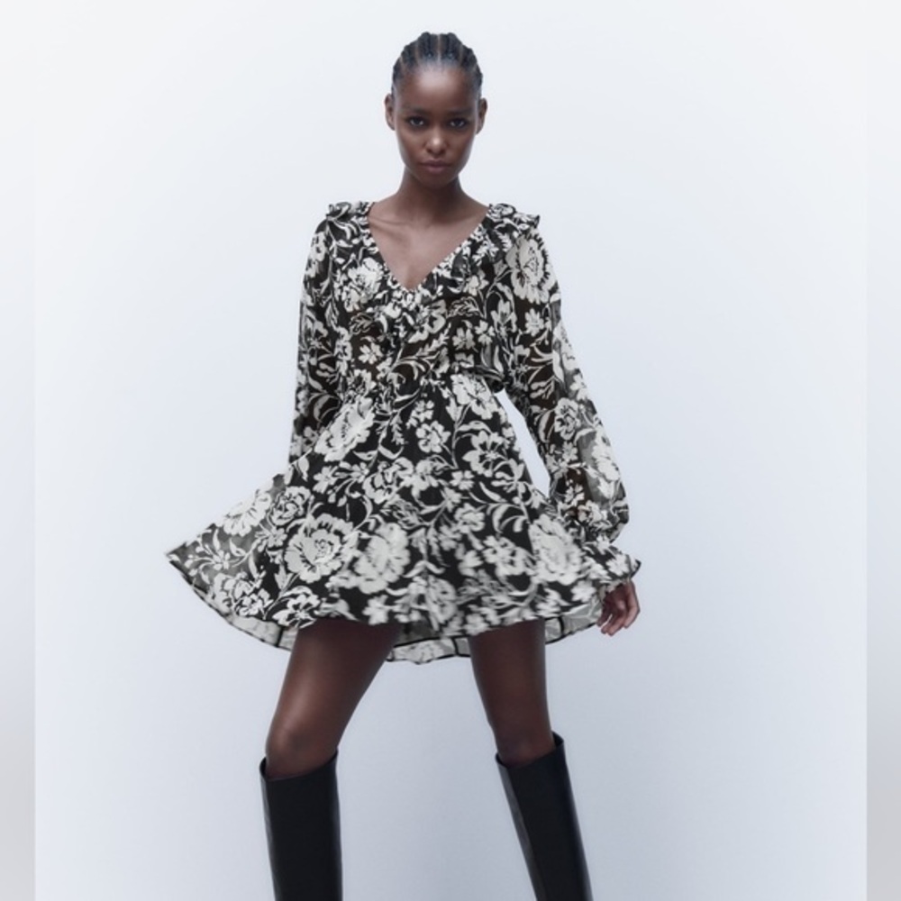 Brand New Zara B/W Floral Print Dress Size S Ref 8351/235